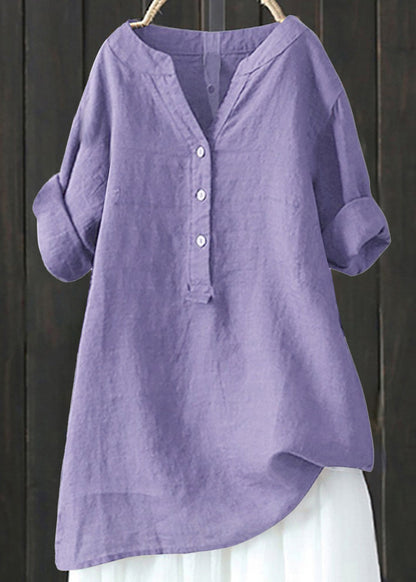 Beige V Neck Cotton T Shirt Top Summer