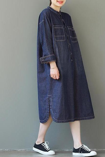 Loose Blue Maxi Denim Dresses Spring Outfits