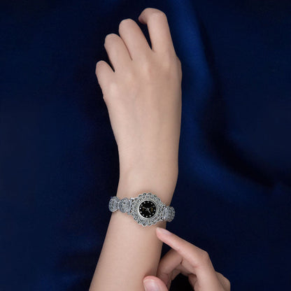 Diy Silk Sterling Silver Quartz Movement Tempered Glass Bow Wrist Watch