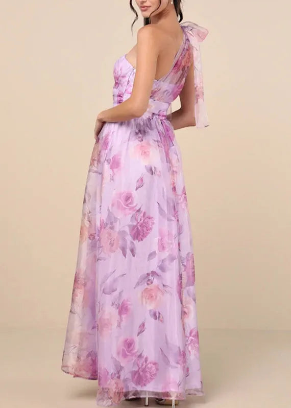 Light Purple Asymmetrical Side Open Chiffon Party Dress Sleeveless
