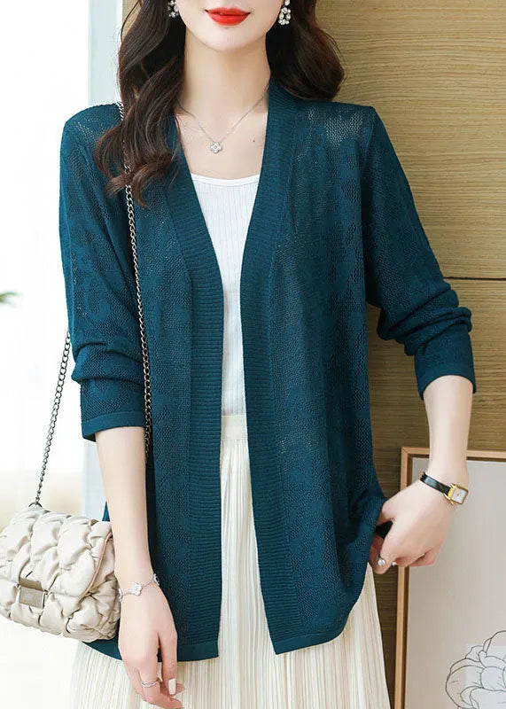 Diy Blackish Green V Neck Thin Knit Cardigans Long Sleeve