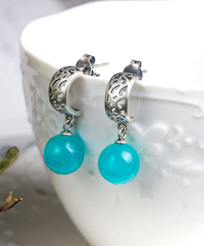 Blue Sterling Silver Gem Stone Tassel Drop Earrings