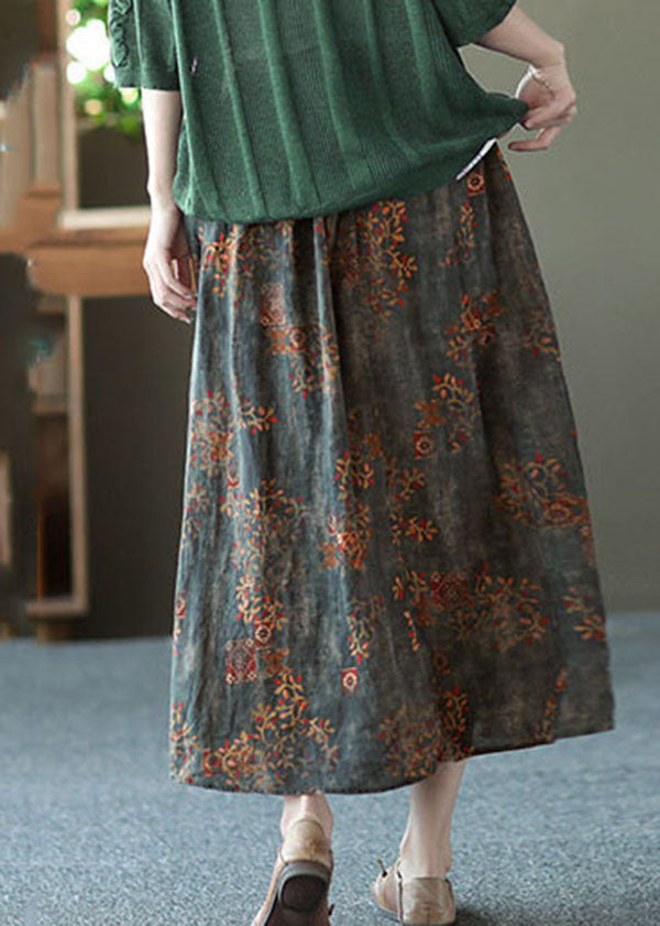 Navy Loose Linen a Line Skirt Sashes Elastic Waist Summer