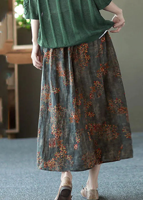 Navy Loose Linen a Line Skirt Sashes Elastic Waist Summer