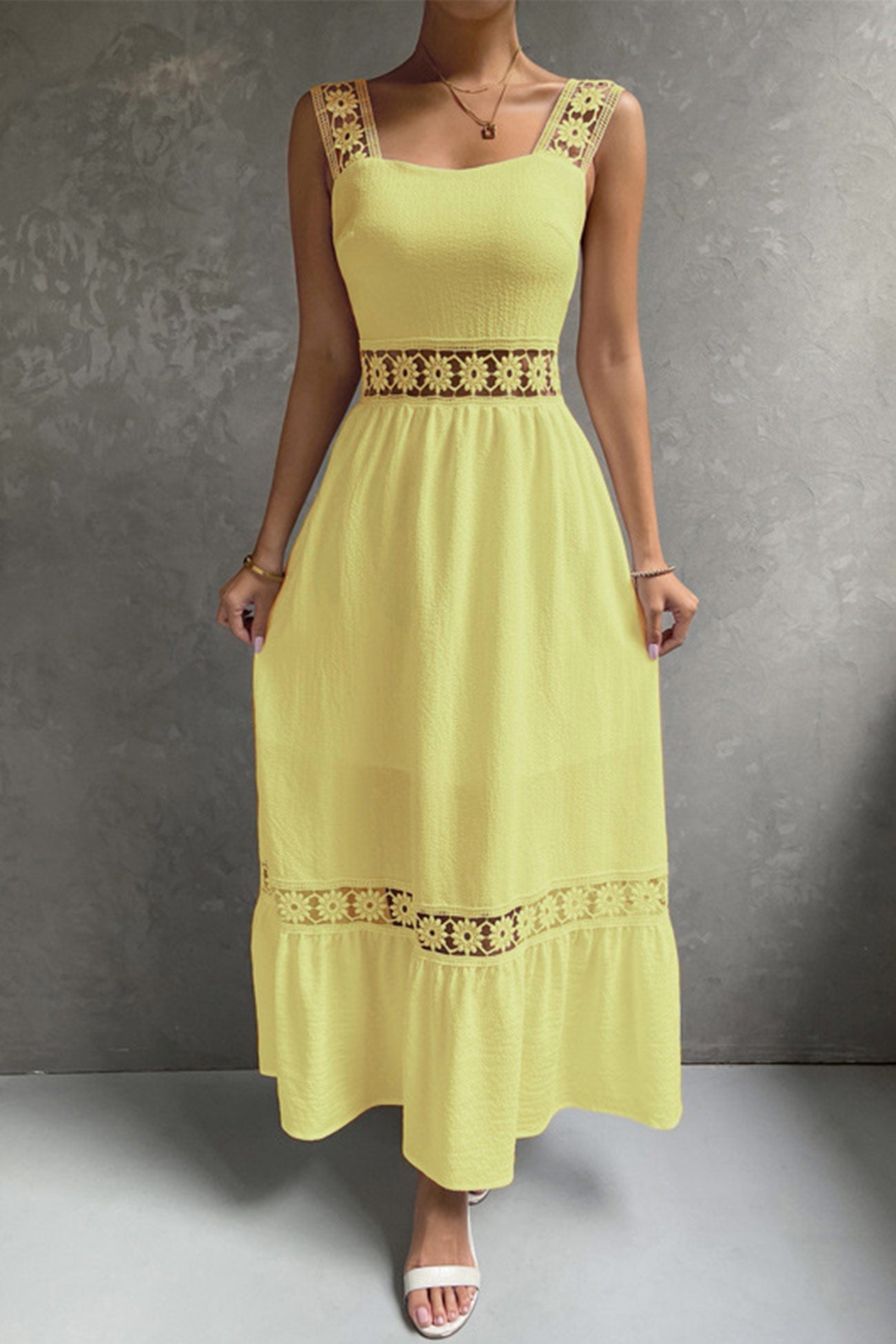 Jacquard Hollow Out Tiered Midi Dress