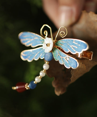Retro Blue Copper Alloy Pearl Agate Enamel Hairpin