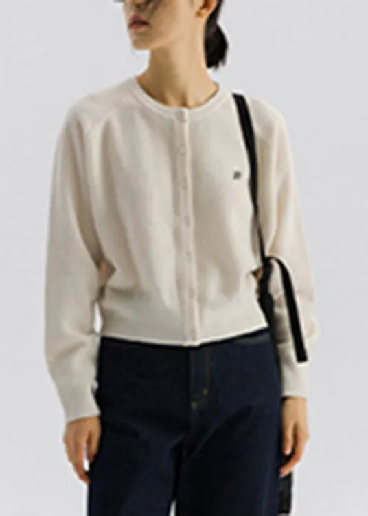 White Cozy Button Woolen Knit Cardigan Long Sleeve