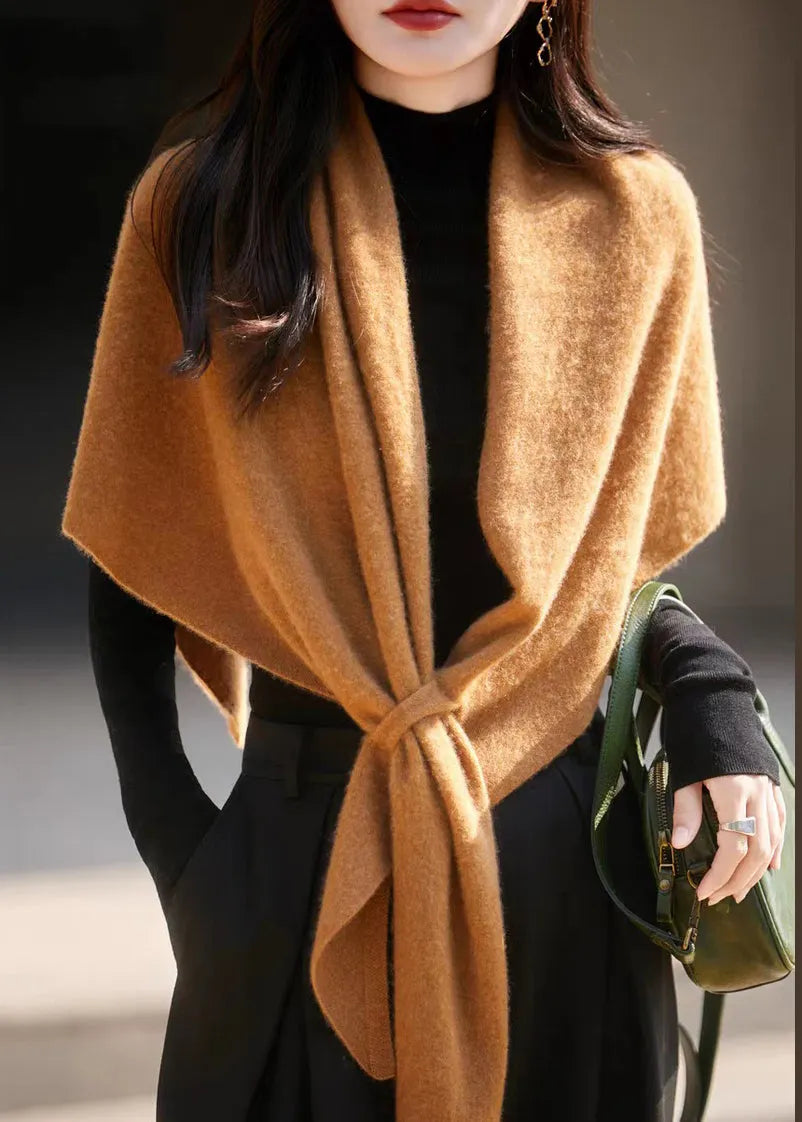 Simple Red V Neck Lace Up Woolen Cape Sweater Batwing Sleeve