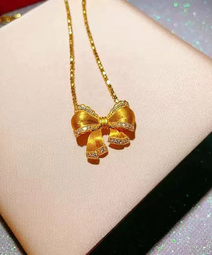 Gold Bow Zircon Pendant Necklace