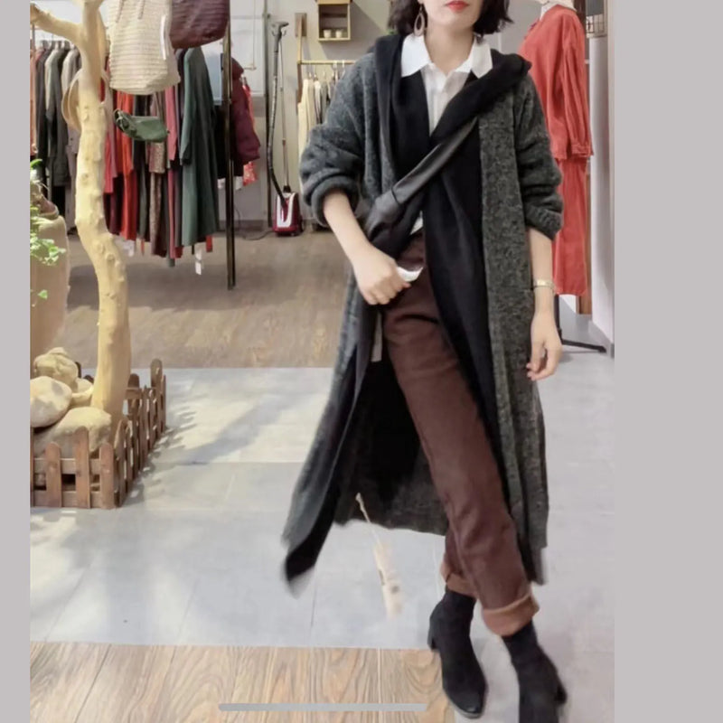 Club Chocolate Loose Pockets Fall Sweaters Coat Long Sleeve
