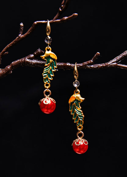 Red Pearl Cloisonne Gilding Drop Earrings
