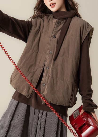 Modern Brown Oversized Warm Fine Cotton Filled Vests Winter