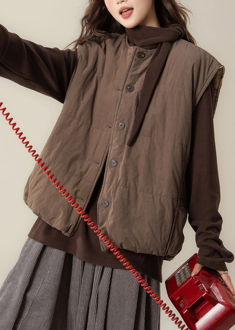 Modern Brown Oversized Warm Fine Cotton Filled Vests Winter