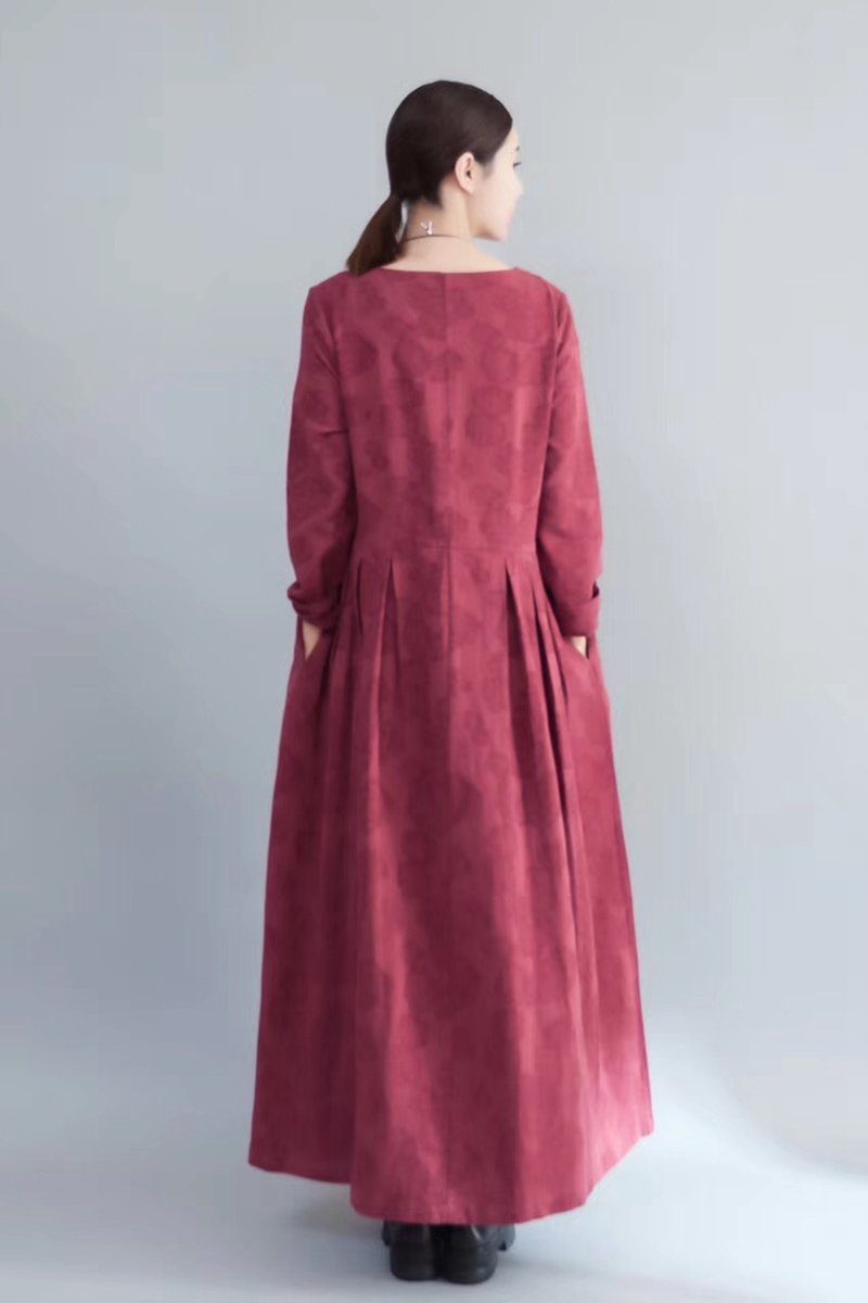 Flower Long Sleeve Maxi Dresses Outfits in Red