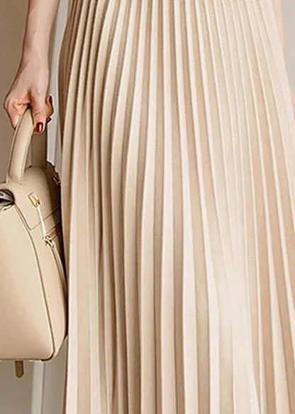 Apricot Elastic Waist Pleated Skirt Spring
