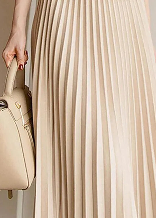 Apricot Elastic Waist Pleated Skirt Spring