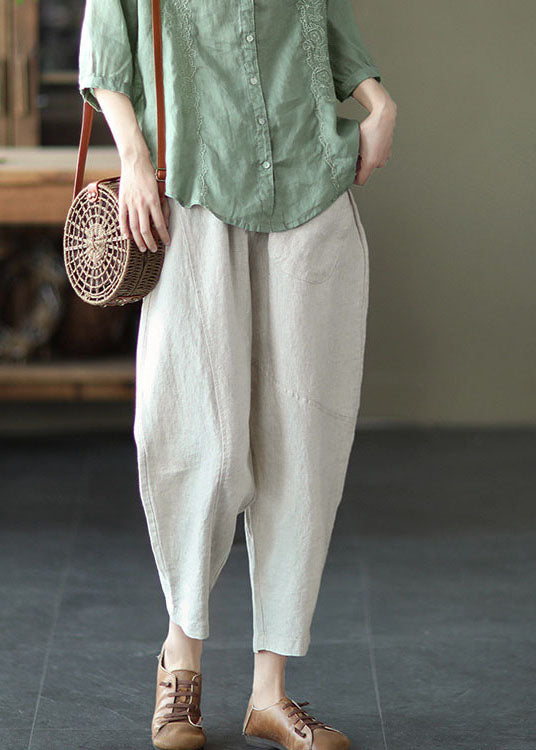 Linen Colour Linen Crop Pants High Waist Patchwork Summer