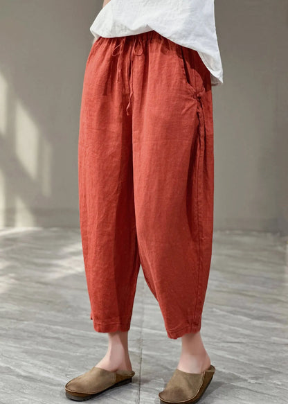 Yellow Pockets Cinched Patchwork Linen Harem Pants Summer