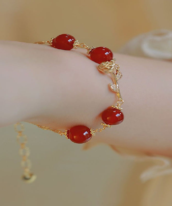Red Sterling Silver Overgild Zircon Agate Charm Bracelet