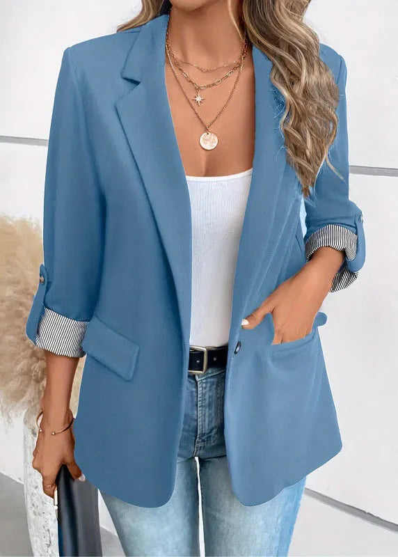 Blue Peter Pan Collar Pockets Suit Coats Fall