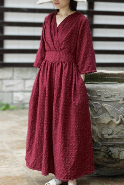 Limited Stock- Flare Sleeve Plaid Lacing V-neck Maxi Dress