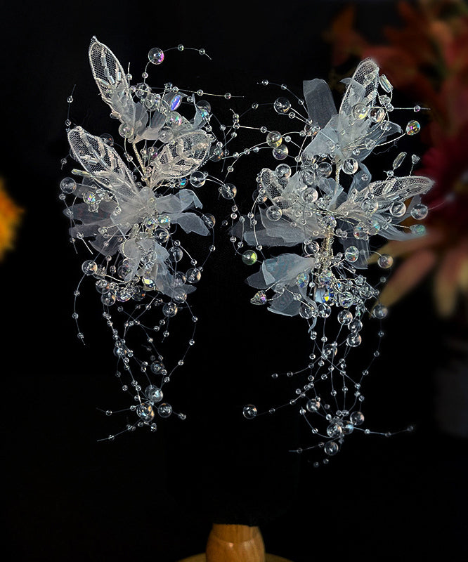 Apricot Tulle Crystal Beading Tassel Hairpin