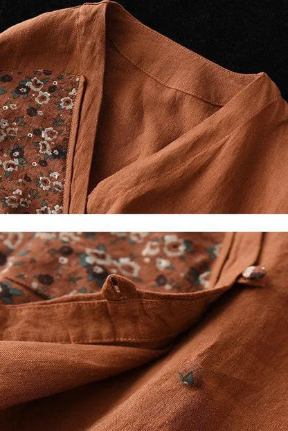100% Linen Summer Spring Stitching Shirt