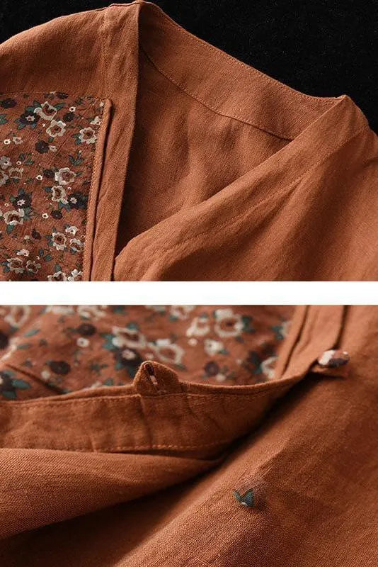 100% Linen Summer Spring Stitching Shirt