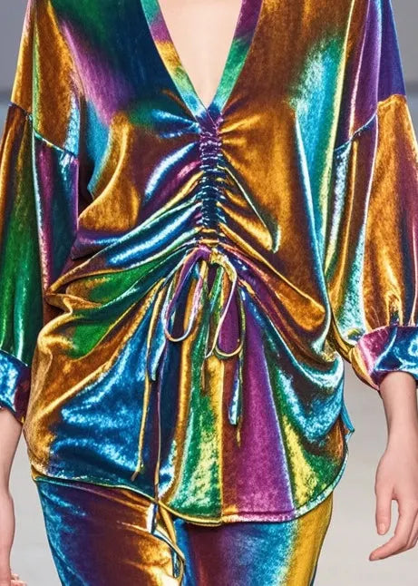 Gradient Color Cinched Silk Velour Top Fall