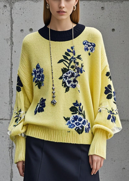 Yellow Jacquard Thick Short Sweaters Fall