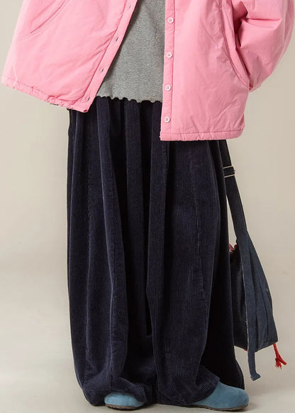Navy High Waist Corduroy Wide Leg Pants