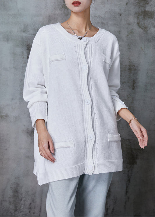 Organic White O-neck Button Down Knit Cardigan Spring