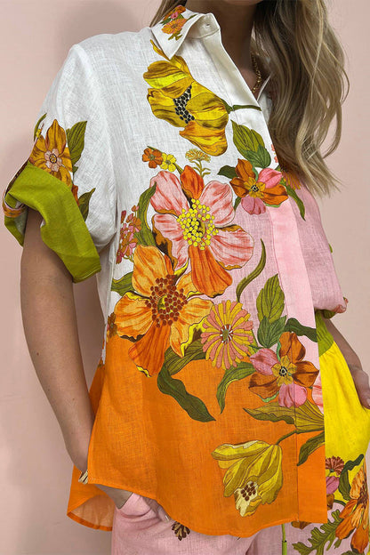 Printing Turndown Collar Short Sleeve Two Pieces