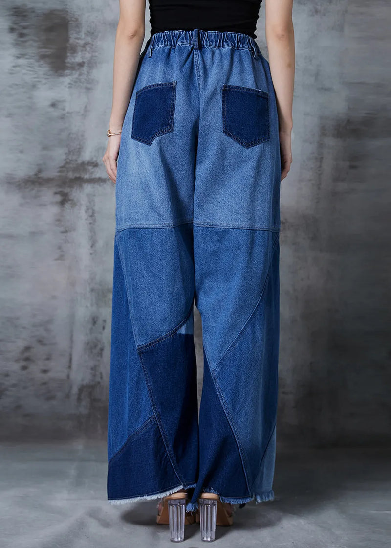 Blue Asymmetrical Patchwork Denim Pants Fall