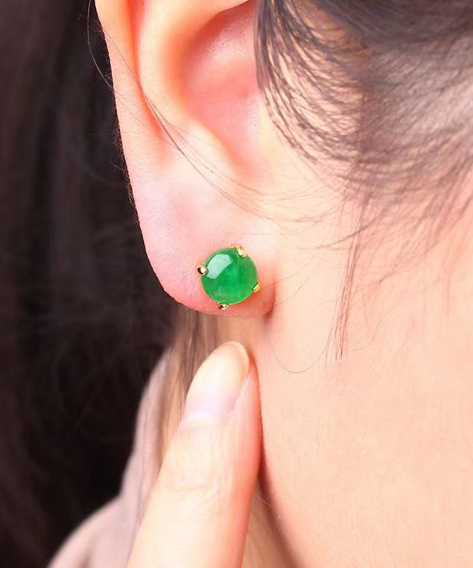 Diy Green Sterling Silver Inlaid Jade Stud Earrings