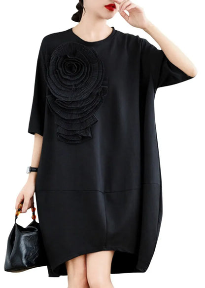 Black Three-dimensional Cotton Tea Dress Oversized Summer