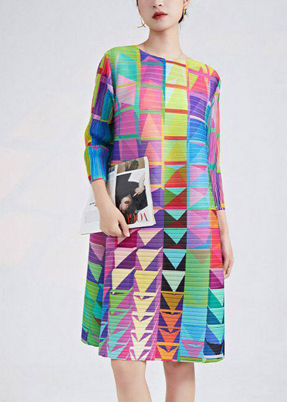 Organic Rainbow O-neck Print Long Dress Three Quarter Sleeve