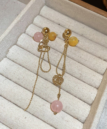 Vogue Gold Copper Love Crystal Resin Tassel Drop Earrings