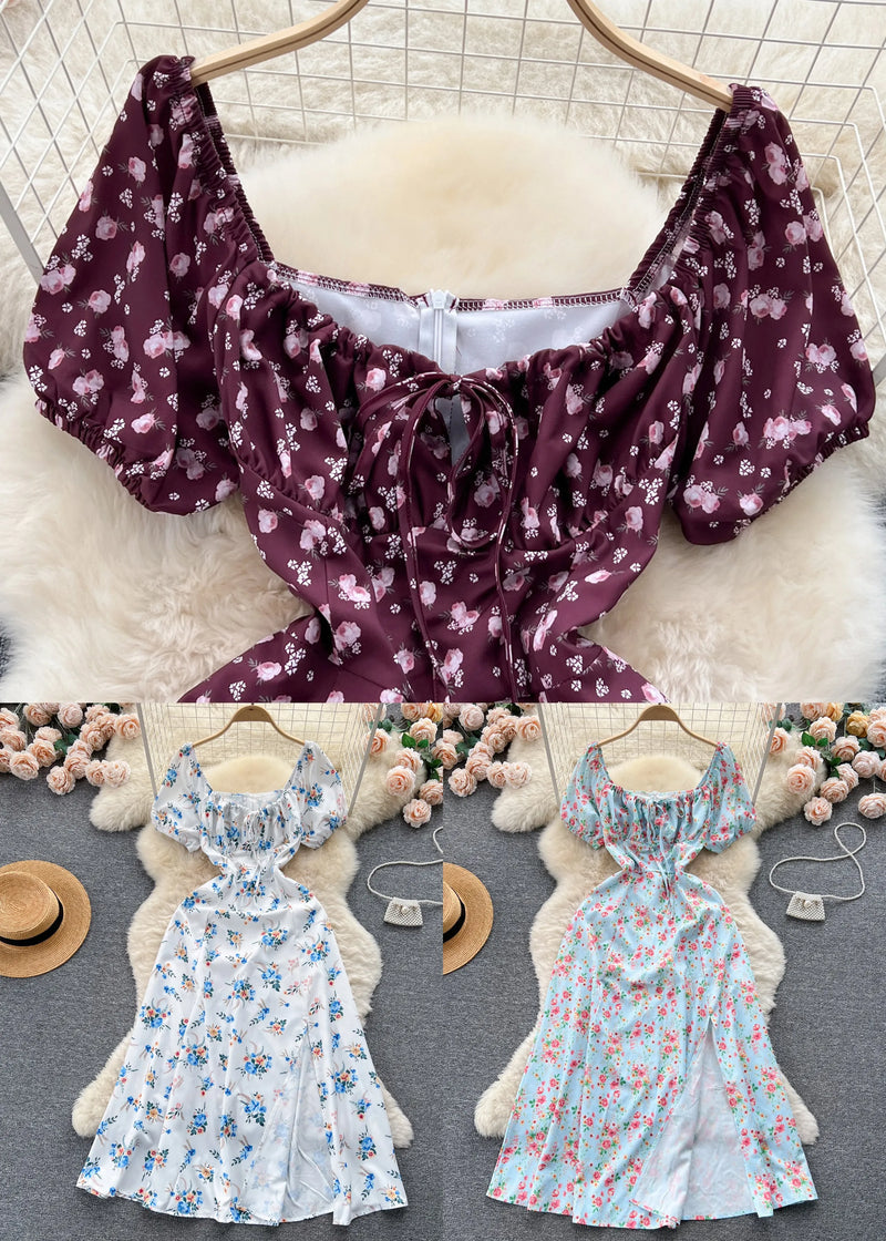 White Lace Up High Waist Cotton Dresses Short Sleeve