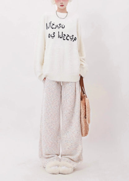 Handmade Apricot Oversized Fuzzy Fur Fluffy Wide Leg Pants Spring