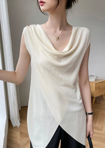Brief Beige Asymmetrical Silk Top Sleeveless