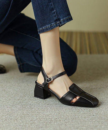 Splicing Chunky Heel Sandals Yellow Faux Leather