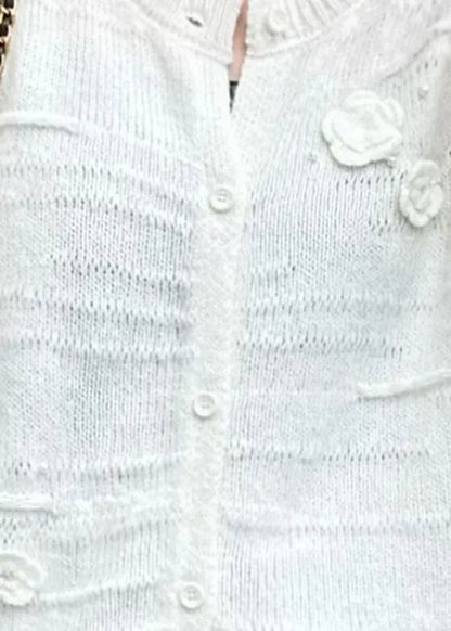 White O Neck Button Cozy Knit Coats Fall