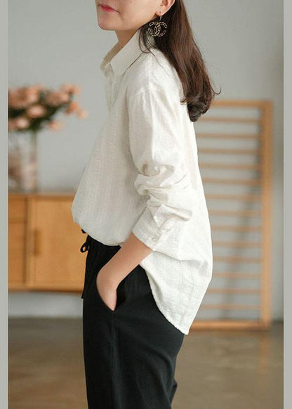 Organic White Peter Pan Collar Button Fall Top Long Sleeve