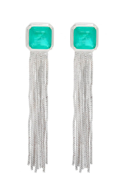 Geometric Gem Tassel Drop Earrings