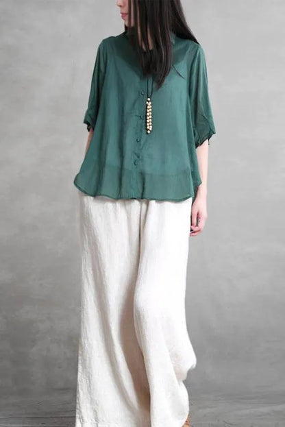 Summer Loose Cotton Linen Shirt Short Blouse