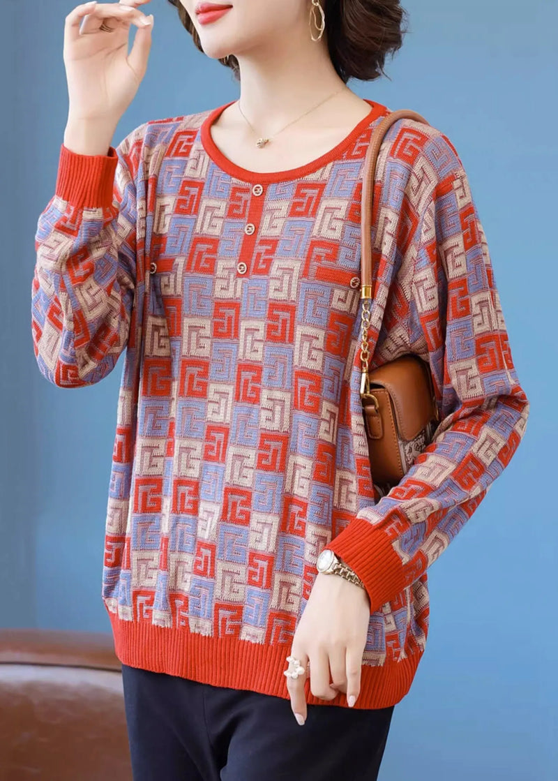 French Green Plaid Cozy Knit Sweater Fall