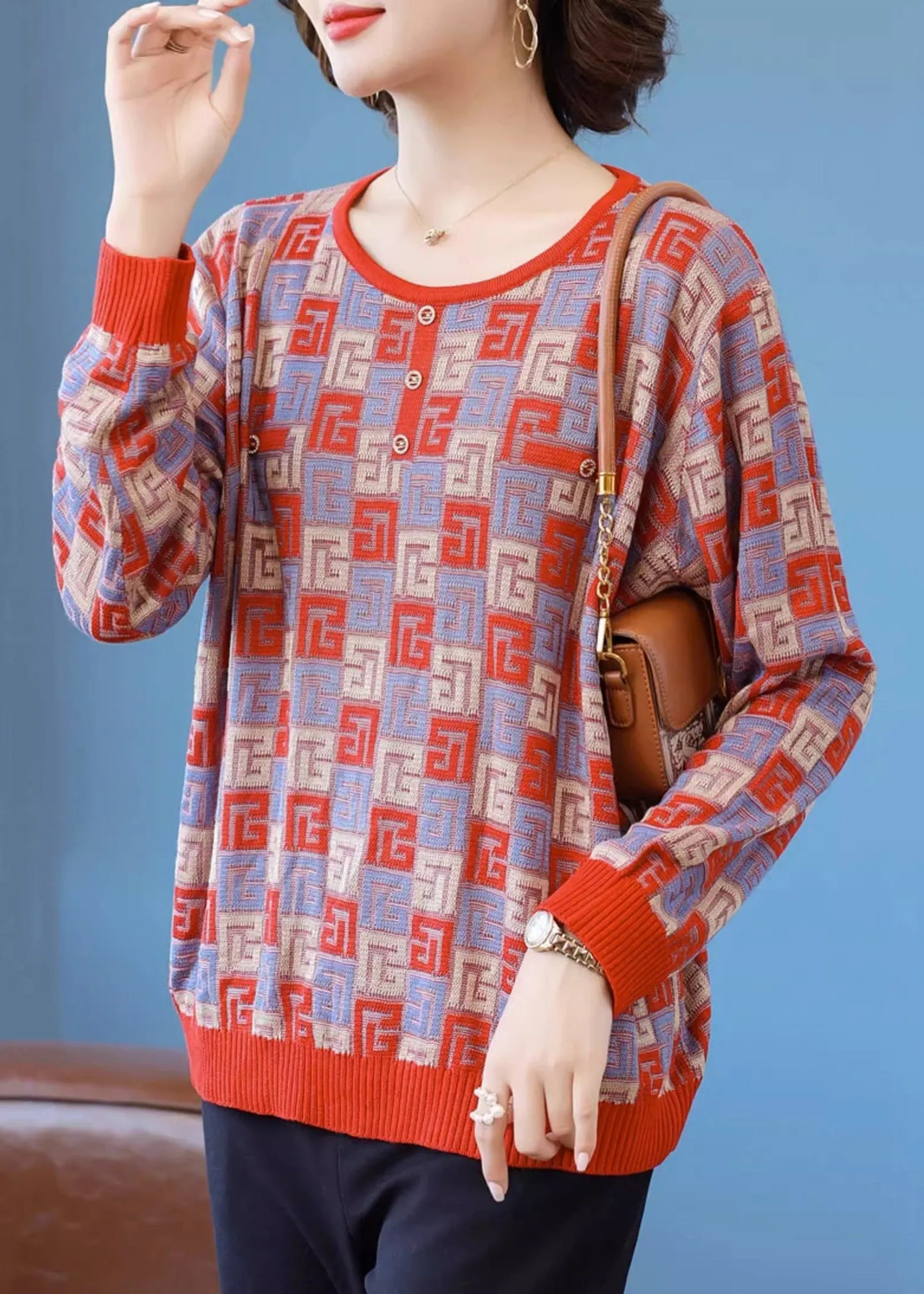French Green Plaid Cozy Knit Sweater Fall