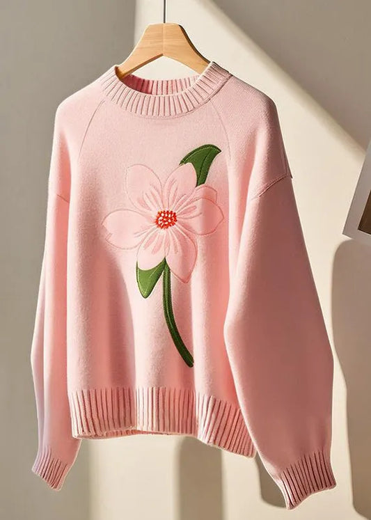 Pink O Neck Cozy Knit Sweater Fall