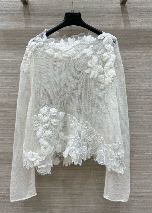 Stylish White O-neck Knit Shirt Tops Fall
